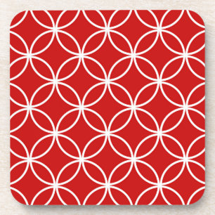 Overlapping Circles Geometric Pattern Red White Coaster