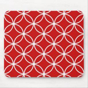 Overlapping Circles Geometric Pattern Red White Mouse Mat