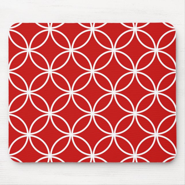 Overlapping Circles Geometric Pattern Red White Mouse Mat (Front)