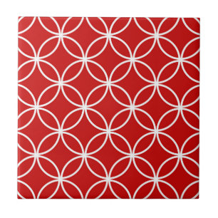 Overlapping Circles Geometric Pattern Red White Tile
