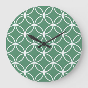 Overlapping Circles Pattern Sage Green White Large Clock
