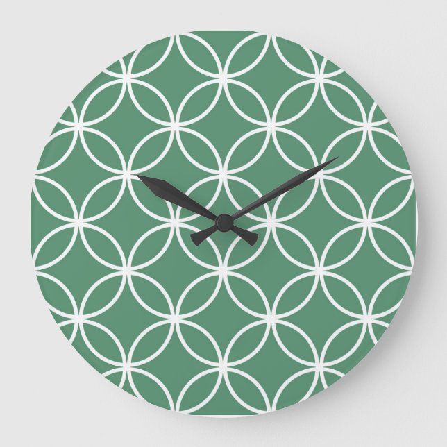 Overlapping Circles Pattern Sage Green White Large Clock (Front)