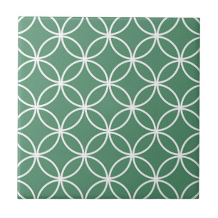 Overlapping Circles Pattern Sage Green White Tile