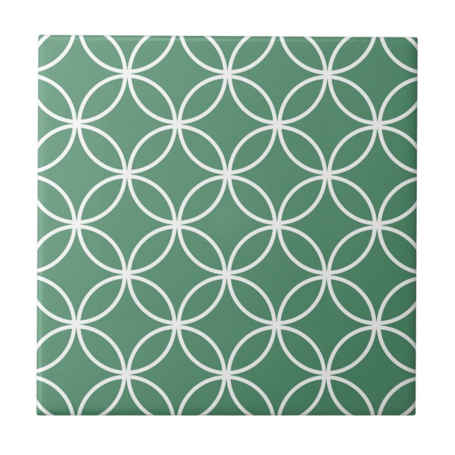 Overlapping Circles Pattern Sage Green White Tile (Front)