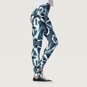 Overlapping curved ribbons, chromed tones on blue leggings