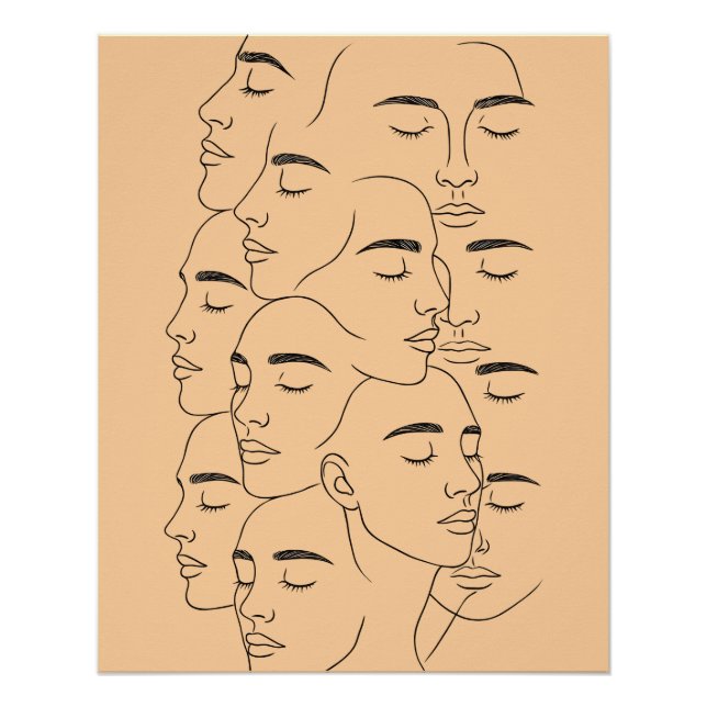 Overlapping Faces Print, Minimalist Line Art, Face Poster (Front)