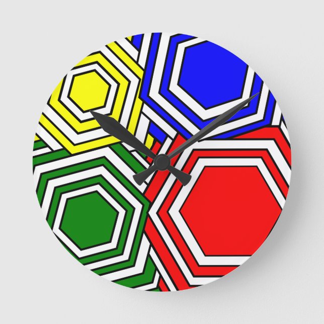 Overlapping Hexagons  Round Clock (Front)