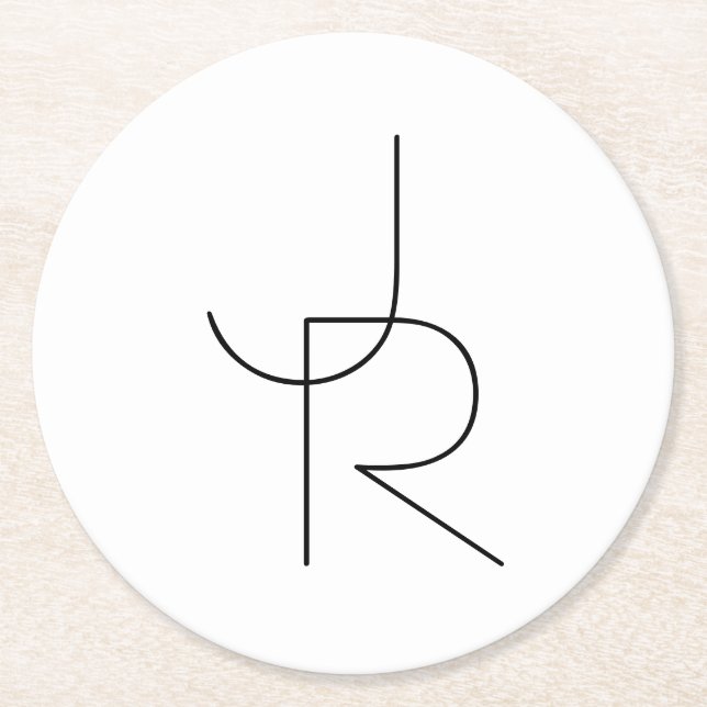 Overlapping Initials | Black On White Round Paper Coaster (Front)