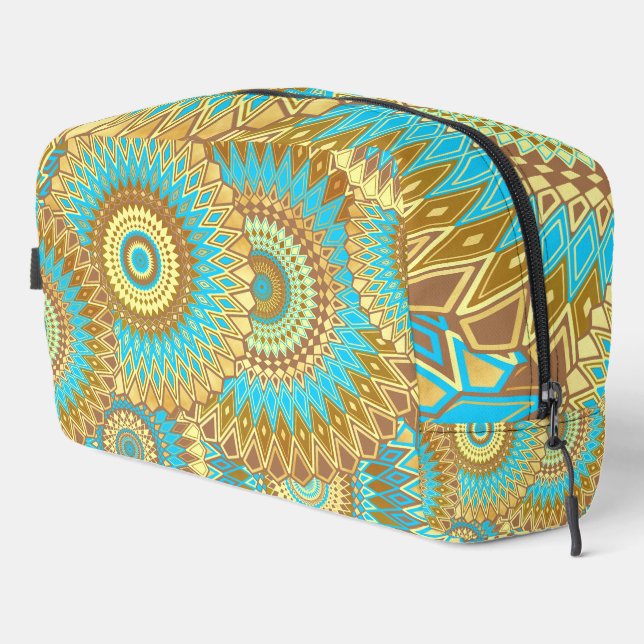 Overlapping Mandala Blue Brown Gold Dopp Kit (Right Corner)