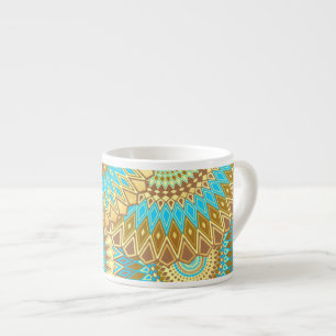 Overlapping Mandala Blue Brown Gold Espresso Cup