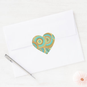Overlapping Mandala Blue Brown Gold Heart Sticker