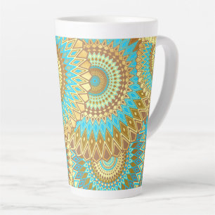 Overlapping Mandala Blue Brown Gold Latte Mug