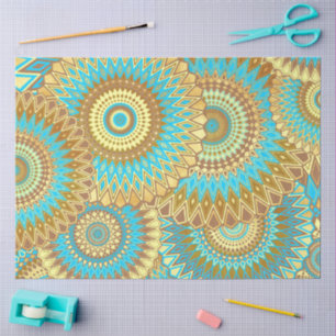 Overlapping Mandala Blue Brown Gold Tissue Paper