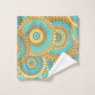 Overlapping Mandala Blue Brown Gold Wash Cloth