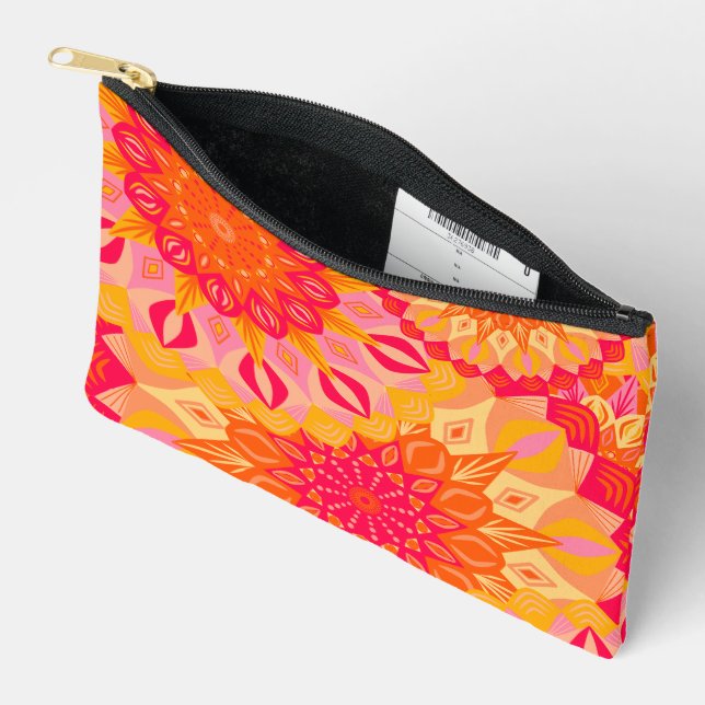 Overlapping Mandala Orange Pink Yellow Accessory Pouch (Open)