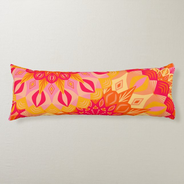 Overlapping Mandala Orange Pink Yellow Body Cushion (Front)