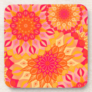 Overlapping Mandala Orange Pink Yellow Coaster