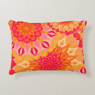 Overlapping Mandala Orange Pink Yellow Decorative Cushion