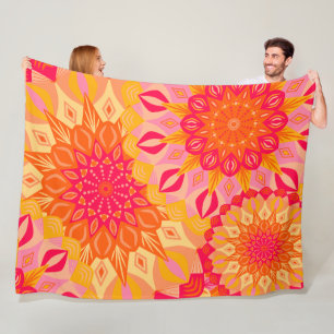 Overlapping Mandala Orange Pink Yellow Fleece Blanket