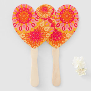 Overlapping Mandala Orange Pink Yellow Hand Fan
