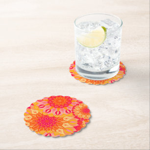 Overlapping Mandala Orange Pink Yellow Paper Coaster