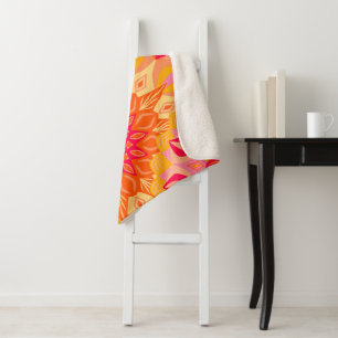 Overlapping Mandala Orange Pink Yellow Sherpa Blanket