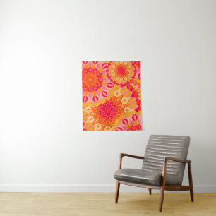 Overlapping Mandala Orange Pink Yellow Small Tapestry