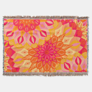Overlapping Mandala Orange Pink Yellow Throw Blanket