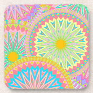 Overlapping Mandala Pink Blue Yellow Mint Purple Coaster