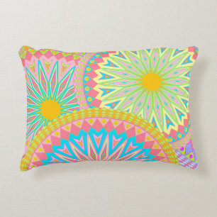 Overlapping Mandala Pink Blue Yellow Mint Purple Decorative Cushion