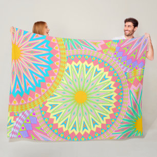 Overlapping Mandala Pink Blue Yellow Mint Purple Fleece Blanket