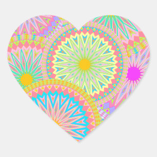 Overlapping Mandala Pink Blue Yellow Mint Purple Heart Sticker