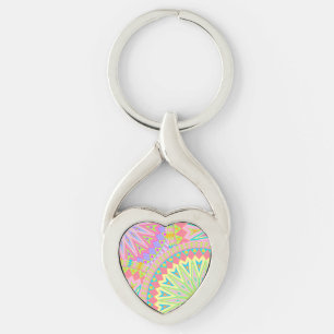 Overlapping Mandala Pink Blue Yellow Mint Purple Key Ring