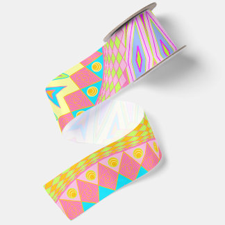 Overlapping Mandala Pink Blue Yellow Mint Purple Satin Ribbon