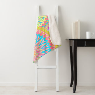 Overlapping Mandala Pink Blue Yellow Mint Purple Sherpa Blanket