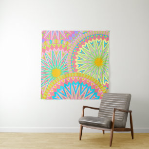 Overlapping Mandala Pink Blue Yellow Mint Purple Tapestry