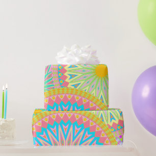 Overlapping Mandala Pink Blue Yellow Mint Purple Wrapping Paper