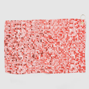 Overlapping mini squares, tones of red or coral golf towel