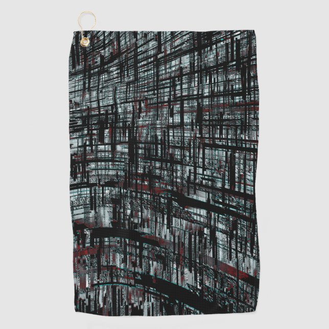 Overlapping narrow, linear cutouts intersecting on golf towel (Front)