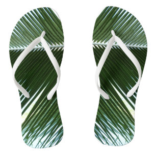 Overlapping Palm Fronds Tropical Green Abstract Flip Flops