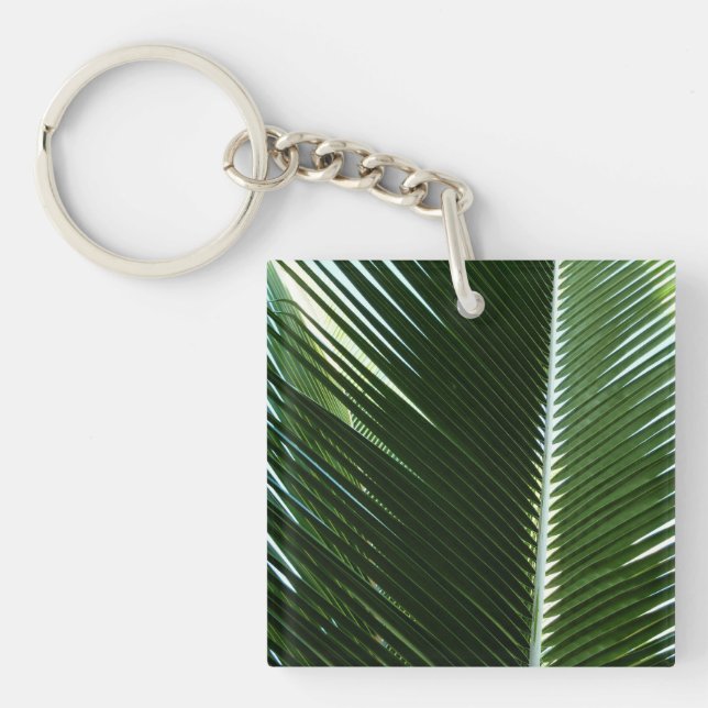 Overlapping Palm Fronds Tropical Green Abstract Key Ring (Front)