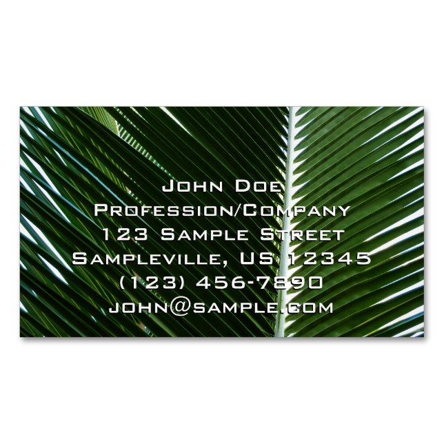 Overlapping Palm Fronds Tropical Green Abstract Magnetic Business Card (Front)