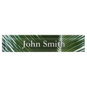 Overlapping Palm Fronds Tropical Green Abstract Nameplate