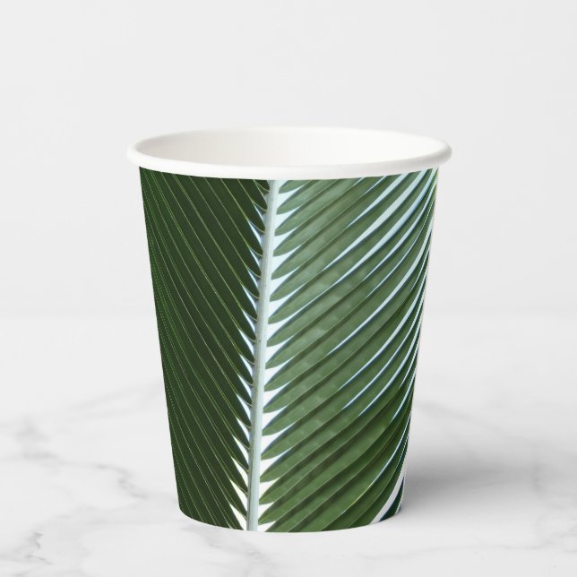 Overlapping Palm Fronds Tropical Green Abstract Paper Cups (Back)