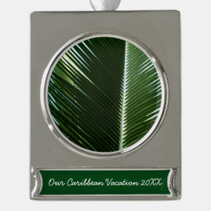 Overlapping Palm Fronds Tropical Green Abstract Silver Plated Banner Ornament