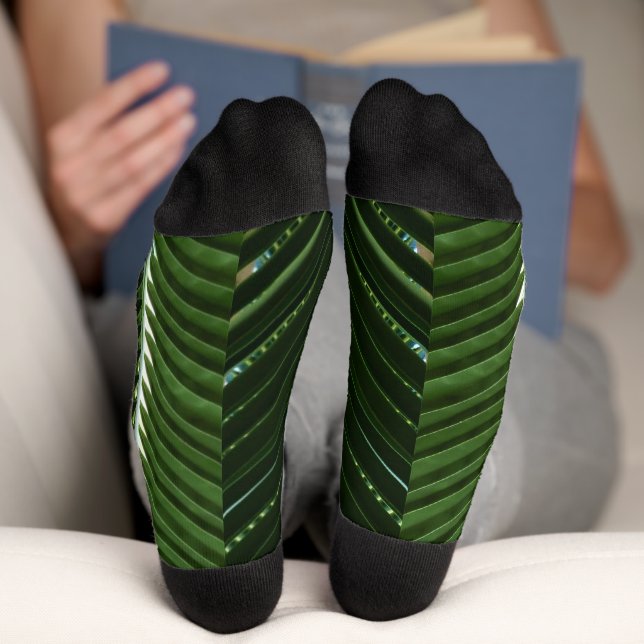 Overlapping Palm Fronds Tropical Green Abstract Socks (Bottom)