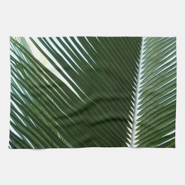 Overlapping Palm Fronds Tropical Green Abstract Tea Towel (Horizontal)