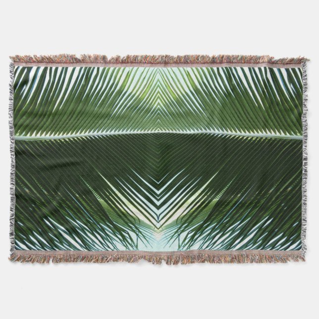 Overlapping Palm Fronds Tropical Green Abstract Throw Blanket (Front)