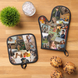 Overlapping Photo Collage 29 Photos Oven Mitt & Pot Holder Set