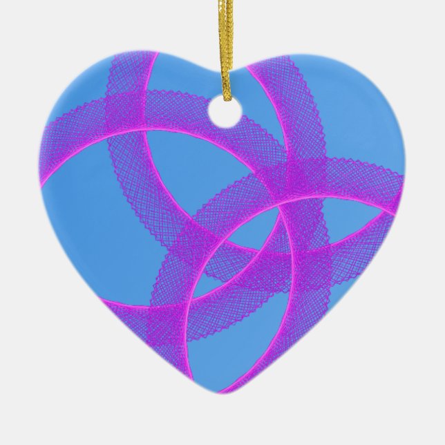 overlapping purple ring in blue background ceramic tree decoration (Front)